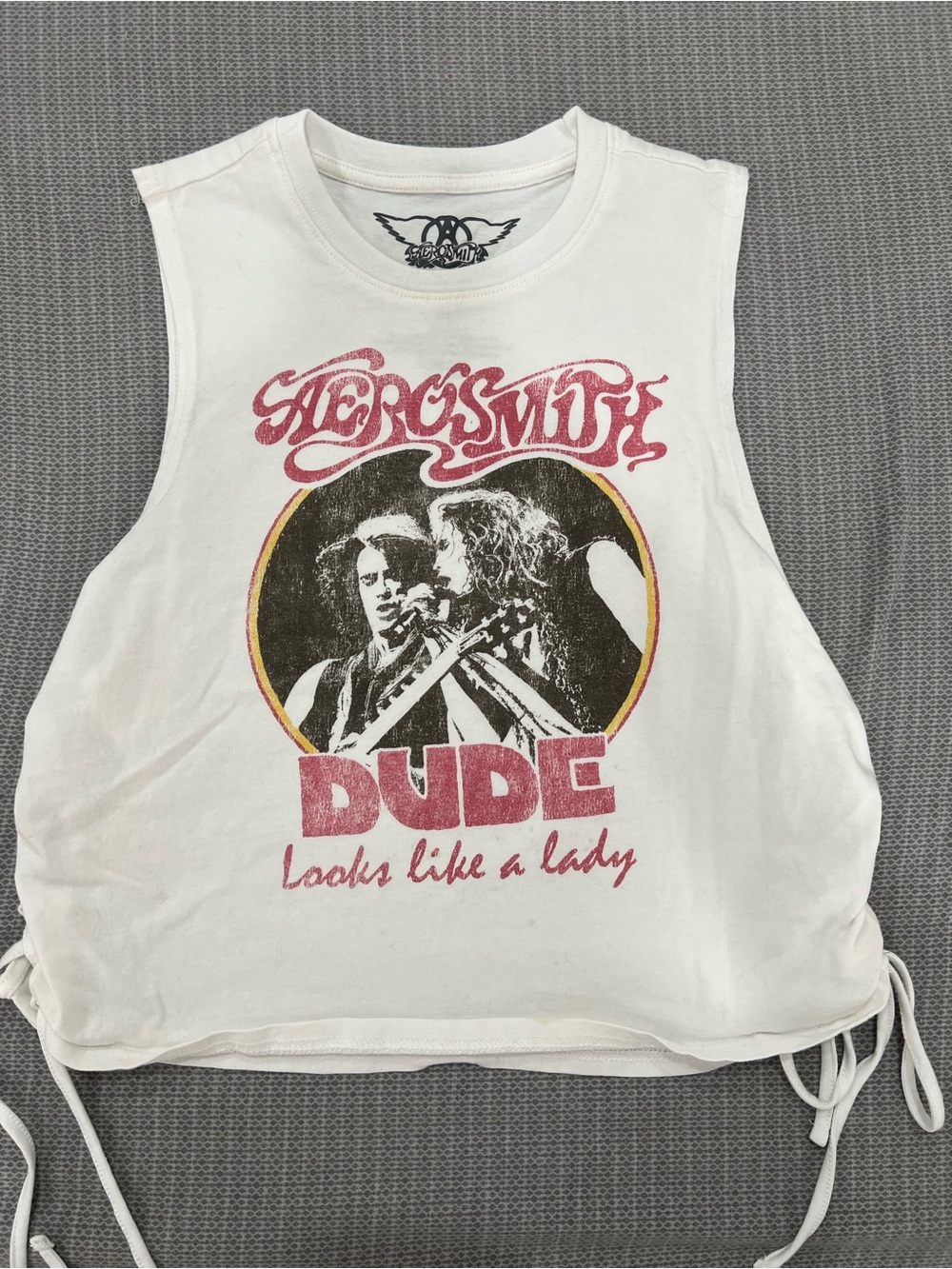 Buckle White Aerosmith Graphic Crop Top with Pink and Yellow Accents